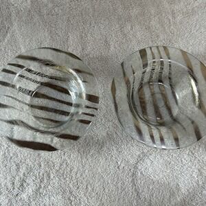 ANNIE GLASS Platinum Zebra Stripes ROUND 8x2 SERVING BOWL/DISH Set Of‎ 2